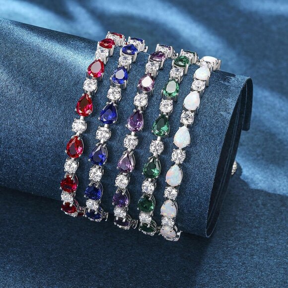 Sterling Silver Opal Birthstone Tennis Bolo Bracelet for Women with Adjustable F - Picture 8 of 8